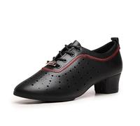 Hixingo Zapatos de Baile Latino Mujer Tacon Bajo 5 cm, Zapatos de Baile Mujer Horma Ancha Cordones Práctica Profesional para Cha-Cha, Rumba, Samba, Tango, Salsa y Bachata (DZW Negro,34)