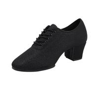 Hixingo Zapatos de Baile Latino Mujer Tacon Bajo 5 cm, Zapatos de Baile Mujer Horma Ancha Cordones Práctica Profesional para Cha-Cha, Rumba, Samba, Tango, Salsa y Bachata (WY28 Negro,36)