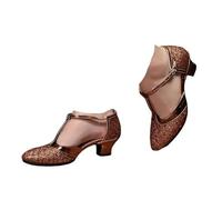 Hixingo Zapatos de Baile Latino Mujer Tango Zapatos de Salsa y Bachata con Tacón 3,5cm Cómodos Elegante Sandalias para latín, Salsa, Tango, Rumba, Cha Cha (D309 Café,38)
