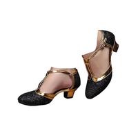 Hixingo Zapatos de Baile Latino Mujer Tango Zapatos de Salsa y Bachata con Tacón 3,5cm Cómodos Elegante Sandalias para latín, Salsa, Tango, Rumba, Cha Cha (D309 Negro,34)