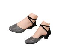 Hixingo Zapatos de Baile Latino Mujer Tango Zapatos de Salsa y Bachata con Tacón 3,5cm Cómodos Elegante Sandalias para latín, Salsa, Tango, Rumba, Cha Cha (D117 Negro,38)