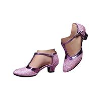 Hixingo Zapatos de Baile Latino Mujer Tango Zapatos de Salsa y Bachata con Tacón 3,5cm Cómodos Elegante Sandalias para latín, Salsa, Tango, Rumba, Cha Cha (D309 Morado,42)