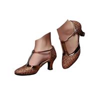 Hixingo Zapatos de Baile Latino Mujer Tango Zapatos de Salsa y Bachata con Tacón 5,5cm Cómodos Elegante Sandalias para latín, Salsa, Tango, Rumba, Cha Cha (D309 Café,34)