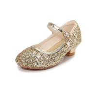 Hixingo Zapatos de Princesa con Purpurina para Niñas, Lentejuelas Zapatos de Vestir Mary Jane Tacón Bajo Sandalias Elegantes para Fiesta Cosplay Bodas Cumpleaños Regalo, 25-34 (Dorado,27)