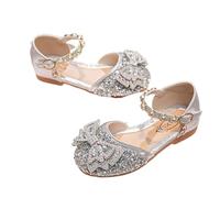 Hixingo Zapatos de Princesa con Purpurina para Niñas, Zapatos de Vestir Mary Jane Tacón Bajo Sandalias Elegantes para Fiesta Cosplay Bodas Cumpleaños Regalo,Estilo RX270 (Plateado,24)