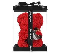 HIXIP Flor de Oso,Oso de Flor Rosa,Flor eterna Artificial en Caja Transparente de 9,45 Pulgadas | Regalo romántico para Ella, Oso de San Valentín Hecho a Mano para escaparate de decoración del hogar