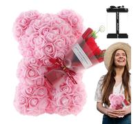 HiXip Oso Rosa,Osos Rosa | Linda Rosa Artificial de 9,45 Pulgadas con Caja Transparente,Regalo romántico para Ella, Oso de San Valentín Hecho a Mano para escaparate de decoración del hogar