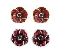 HIXNUG 2 pares de aretes de tuerca con diseño de flor esmaltada roja Lest We Forget Poppy, regalos de recuerdo para mujer