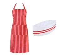 HIXNUG Kit de 2 piezas de disfraz de camarero para adultos, delantal a rayas rojas y blancas, sombrero de chef para noche de cine de los años 50, fiesta de circo, disfraz de carnaval de Mardi Gras