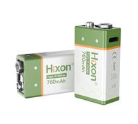 Hixon Batería recargable de 9 V de litio de 9 V USB-C, 760 mAh con cable de carga tipo C, para detector de humo y multímetro, 2 baterías USB-C de 9 V