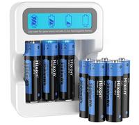 Hixon Pilas de litio AA, batería de litio recargable de 1,5 V AA, 3500 mWh y 1600 ciclos largos, 8 unidades de batería de litio de 1,5 V AA con carga rápida blanca LCD cargador
