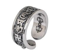hixswnu Anillo Ajustable Om Mani Padme Hum de Plata de Ley 925, Anillo de la Suerte del Mantra Budista Tibetano