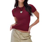 hixswnu Casual Manga Corta Camiseta Verano sólido Color Slim Fit Jersey Camiseta Calle básica de Las Mujeres,Burgundy,S
