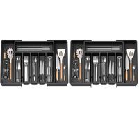 HIYAA Bandeja de utensilios extensible para cajón, organizador de cajones para cocina, soporte de almacenamiento de plástico para cubiertos, cucharas, tenedores, etc,negro (Paquete de 2)