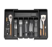 HIYAA Bandeja de utensilios extensible para cajón, organizador de cajones para cocina, soporte de almacenamiento de plástico para cubiertos, cucharas, tenedores, etc,negro