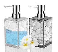 Paquete de 2 dispensadores de jabón de 12 onzas líquidas con Bomba Reutilizable para baño, encimera, Cocina, lavandería, 1 Gris, 1 Transparente