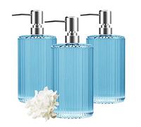 HIYAA Paquete de 3 dispensadores de jabón líquido de Vidrio de 17 onzas con Bomba para baño, encimera, Cocina, Cuarto de Lavado (Azul), 17 onzas