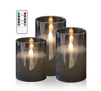 HIYAA Velas LED sin llama, cristal gris, velas parpadeantes con mando a distancia, mecha 3D, luz cálida realista, parpadeo con temporizador para bodas, fiestas, decoración de Navidad