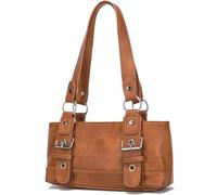 HIYOLALA Bolso de hombro pequeño para mujer, estilo punk Y2k, vintage, con hebillas, Marrón, Small