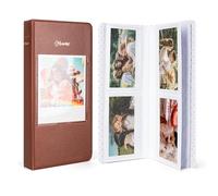 HIYQIN Álbum de fotos para Instax Wide Film de 3.5 x 4.25 pulgadas, 64 bolsillos con ventana de fotos, compatible con Fujifilm Instax Wide 400/300/210/200/Polaroid 600 i-Type, color marrón