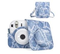 HIYQIN Funda de Cuero para Cámara Estilo Vaquero Compatible con Fujifilm Instax Mini 12, Polaroid Mini 12 Bolsa Protectora - Jean Bleu