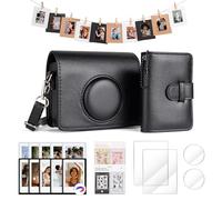HIYQIN Funda de Cuero y Accesorios Mini EVO, Paquete para Fujifilm Instax Mini EVO, Protector de Pantalla, Álbum de Fotos, Marcos Magnéticos, Marcos Colgantes y Pegatinas - Negro