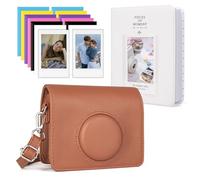 HIYQIN Funda para Instax Mini EVO - Estuche Protector para Fujifilm Instax Mini EVO con Álbum de Fotos de 64 Bolsillos y Fundas para Fotos - Marrón y Blanco