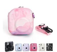 HIYQIN Funda Rígida para Cámara Instax, Funda Compatible con Fujifilm Instax Mini 12/11/9/8/90/99/40, Funda de Transporte para Cámara Instantánea con Correa para el Hombro - Nubes Rosa
