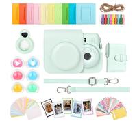 HIYQIN Funda y Accesorios 8 en 1 Compatible con Fujifilm Instax Mini 12, Kit de Accesorios Polaroid 12- Funda, Álbum, Marcos, Pegatinas, Filtro de Lente, Espejo Selfie - Verde