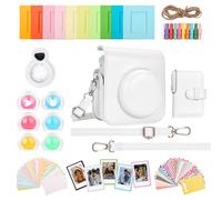 HIYQIN Funda y Accesorios 8 en 1 Compatible con Fujifilm Instax Mini 12, Kit de Accesorios Polaroid 12 - Funda, Álbum, Marcos, Pegatinas, Filtro de Lente, Espejo Selfie - Blanco