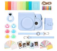 HIYQIN Funda y Accesorios 8 en 1 Compatible con Fujifilm Instax Mini 12, Kit de Accesorios Polaroid 12 - Funda, Álbum, Marcos, Pegatinas, Filtro de Lente, Espejo Selfie - Azul
