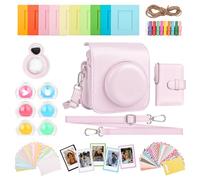 HIYQIN Funda y Accesorios 8 en 1 Compatible con Fujifilm Instax Mini 12, Kit de Accesorios Polaroid - Funda, Álbum, Marcos, Pegatinas, Filtro de Lente, Espejo Selfie - Rosa