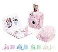 HIYQIN - Funda y álbum de piel de fantasía para Fujifilm Instax Mini 12, funda protectora Insatx Mini 12 con 64 bolsillos y exquisita correa para el hombro, color rosa brillante