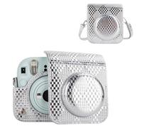 HIYQIN Increíble funda plateada para cámara instantánea Fujifilm Instax Mini 12/11, para Instax Mini 12, funda para cámara de moda para niñas y niños, con correa para el hombro, color plateado, Mini12