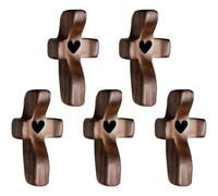 HiyyFloy Cruz De Madera De 5 Piezas, Cruz De Corazón De Tierra Santa, Cruz De Bolsillo De Madera De Jesús, Regalos para Aliviar Estrés del Corazón del, Cruz para Sostener Pulgar, Regalos
