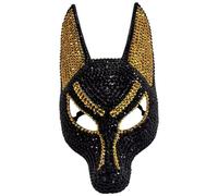HiyyFloy Máscara De Anubis con Brillantes Diamantes De Imitación, Máscara De Mascarada del Dios Egipcio De Muerte para Disfraz Retro De Halloween para Hombres Y Mujeres, Cosplay De Mascarada