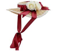 HiyyFloy Sombrero De Victoriano para Mujer, Estilo Fiesta del Té, con Lazos De Flores, Estilo Lolita, Sombrero De Paja Plano, Gorro De Playa De Verano para Viajes.