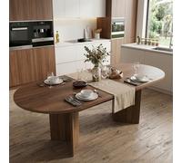 HIYYIH Mesa de Comedor Extensible Ovalada, 140/180 x 90 cm, Mesa de Comedor de Estilo Simple, Mesa de Cocina para 6-8 Personas, Tapa Gruesa, Esquinas Redondeadas, Color Nogal