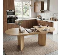 HIYYIH Mesa de Comedor Extensible Ovalada, 140/180 x 90 cm, Mesa de Comedor de Estilo Simple, Mesa de Cocina para 6-8 Personas, Tapa Gruesa, Esquinas Redondeadas, Color Roble