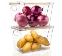 Hiziwimi 2 juegos de organizadores y almacenamiento para despensa - Contenedores apilables para patatas, cebollas, ajo, frutas, verduras - Cestas de cocina transparentes con tapa