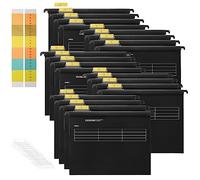 Hiziwimi 20 archivadores colgantes de polipropileno negro A4 con pestañas, archivadores e insertos para almacenamiento de archivos de oficina, escuela, escritorio, clasificación de archivos