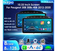Hizpo 10,33 "Bluetooth Radio de coche pantalla Carplay para Peugeot 408 308 308SW Android 13 reproductor Multimedia GPS Navi 4G RDS estéreo FM Gray S4 AHDC2 AI