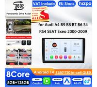 Hizpo Carplay 4G AI sistemas Android 14 Radio de coche para Audi A4 2000-2009 S4 B6 B7 RS4 Seat Exeo RS4 reproductor de vídeo Multimedia GPS BT P3-CP AHDC6
