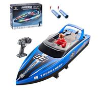 HJ821 - Barco a control remoto de alta velocidad de 15 km/h con luces LED de anillo, 2.4 GHz de doble motor impermeable RC lancha rápida para piscinas y lagos