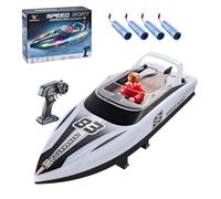 HJ821 - Barco a control remoto de alta velocidad de 15 km/h con luces LED de anillo, 2.4 GHz de doble motor impermeable RC lancha rápida para piscinas y lagos