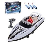 HJ821 - Barco a control remoto de alta velocidad de 15 km/h con luces LED de anillo, 2.4 GHz de doble motor impermeable RC lancha rápida para piscinas y lagos