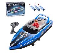 HJ821 - Barco a control remoto de alta velocidad de 15 km/h con luces LED de anillo, 2.4 GHz de doble motor impermeable RC lancha rápida para piscinas y lagos