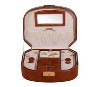 Hja Boutiques UK Joyero vintage con cerradura, organizador portátil de doble capa de piel sintética con espejo y compartimento secreto. Almacenamiento de joyas