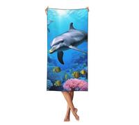 HJBNW Dolphin in The Coral Reef - Toalla de playa de microfibra sin arena, toallas finas y ligeras para adultos, de secado rápido, absorbente, compacta, toalla de baño de gran tamaño de 27.5 x 55