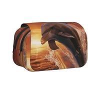 HJBNW Dolphin Leaps into the Sea - Estuche para lápices con múltiples ranuras, gran capacidad, bolsa de maquillaje portátil para hombres y mujeres